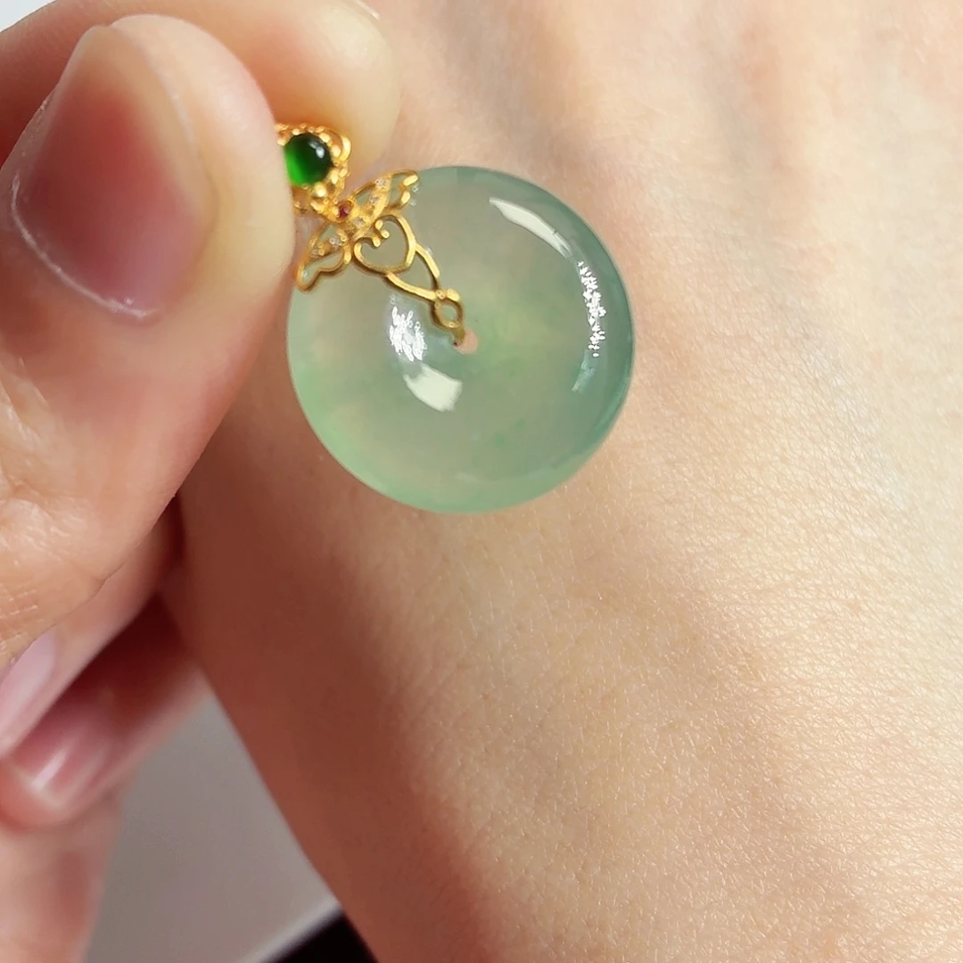 翡翠18K金镶嵌颈饰平安扣18.1mm-5.3mm