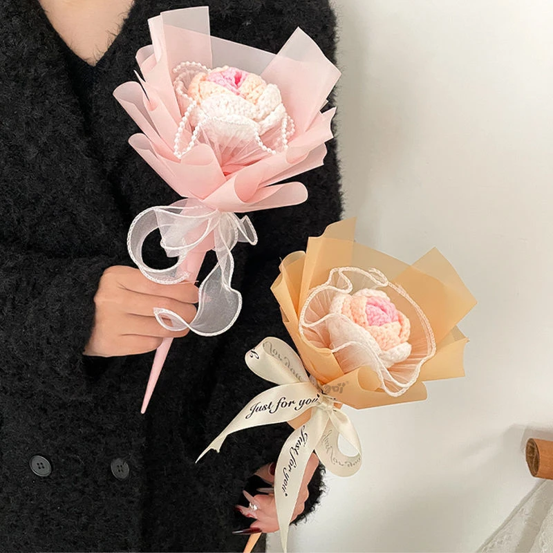 小众见面花手工针织花束玫瑰仙女魔法棒生日成人礼七夕送女生
