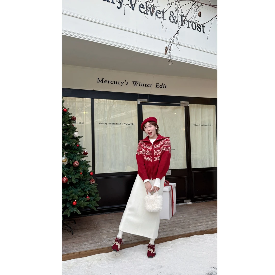 YPP！【圣诞费尔岛】复古提花翻领双拉链毛衣外套圣诞毛衣开衫