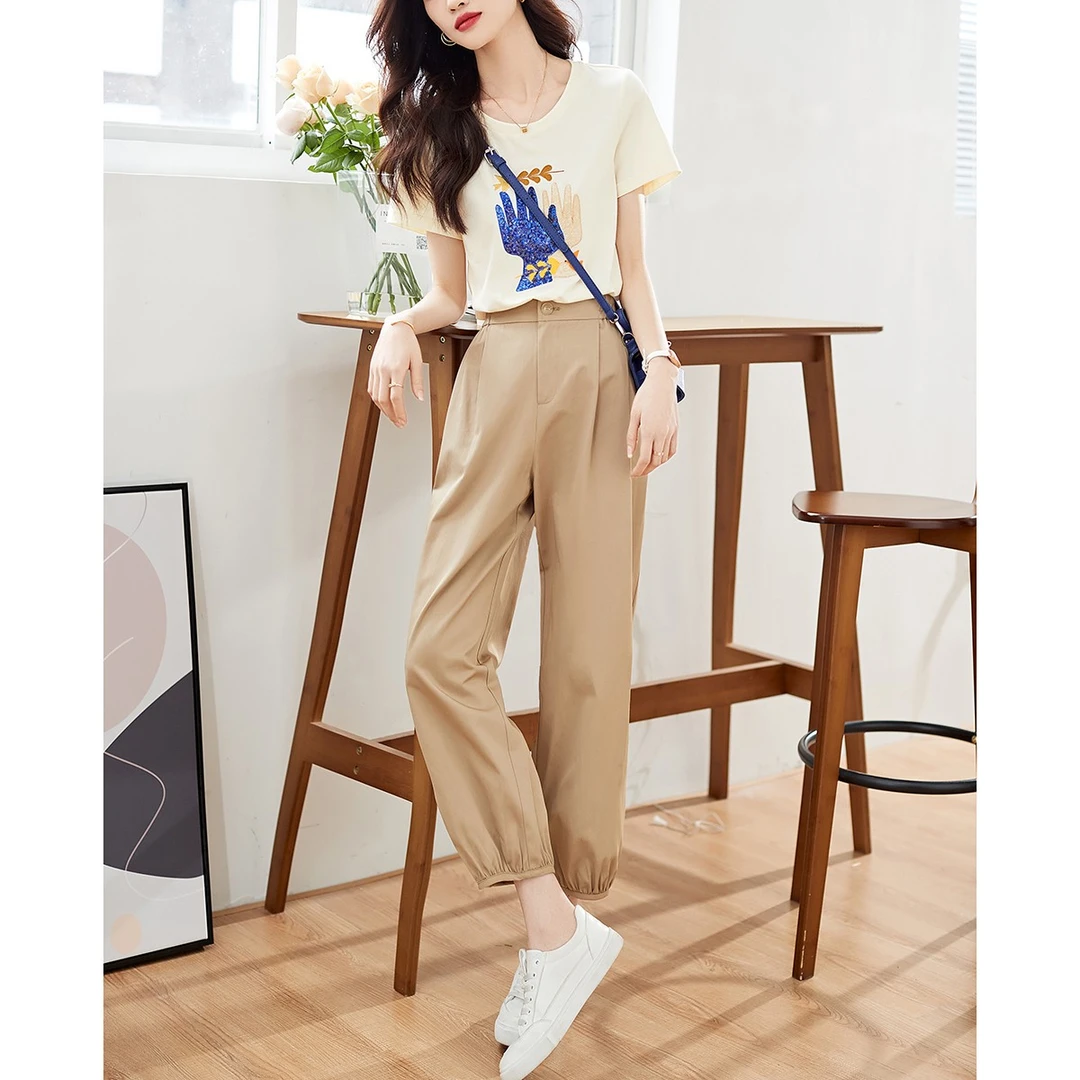 2025夏款简约时尚涂鸦亮片刺绣青秋休闲显瘦两件套装1044