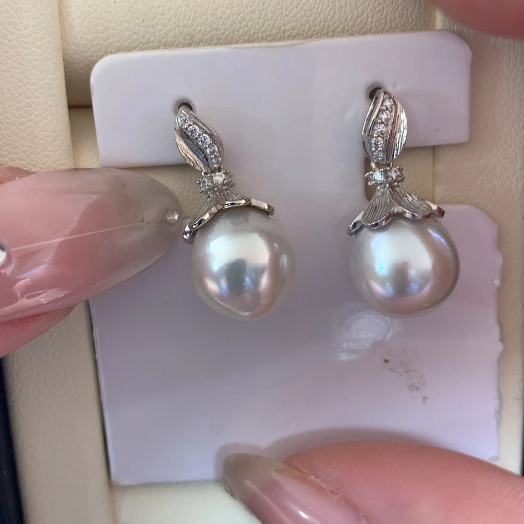 银S925镶嵌耳饰海水珍珠
