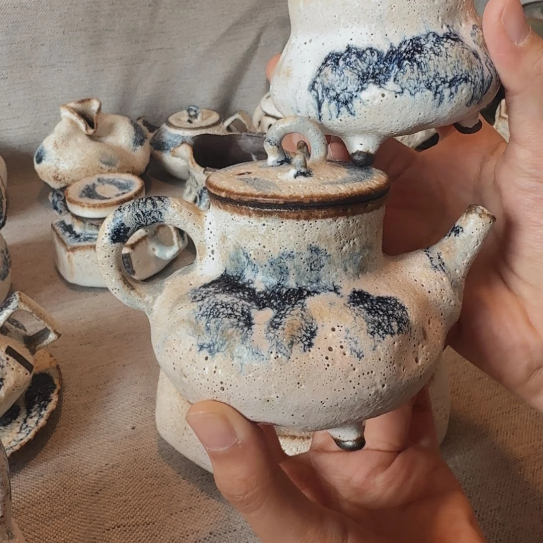 粉引三足壶一壶一杯一套