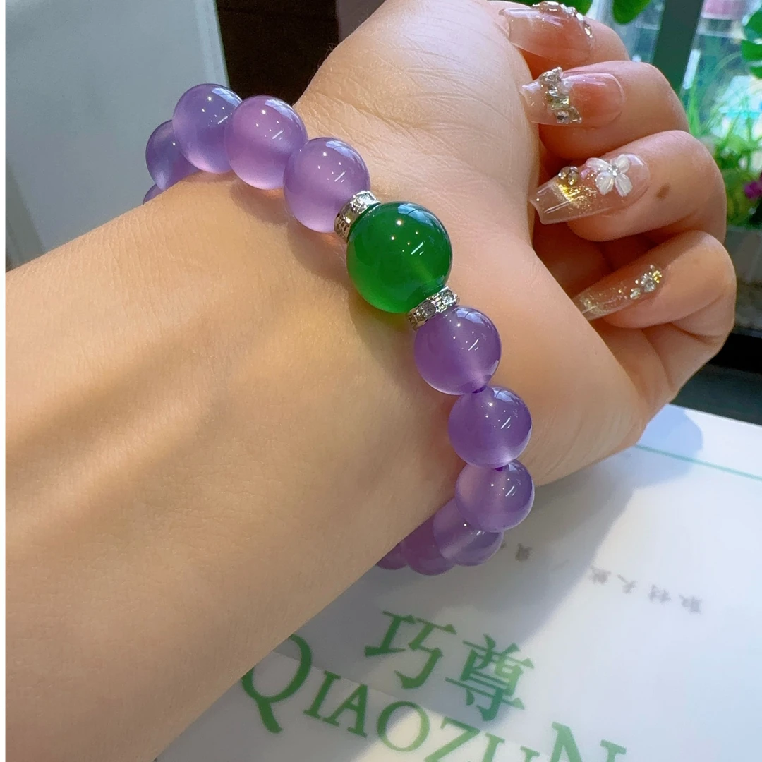 QIAOZUN/巧尊天然玉髓10mm紫罗兰手链手串紫色少女风简约小香风