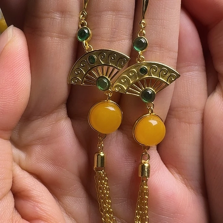 蜜蜡银S925镶嵌耳饰耳坠