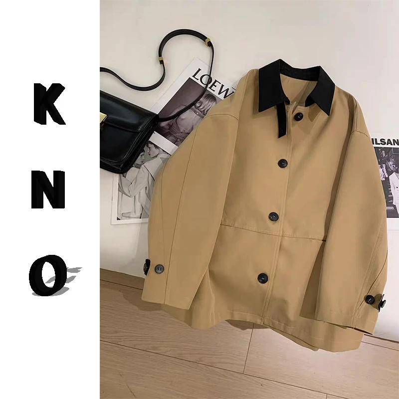 【KNO】工装风短款袖扣款风衣外套女新款宽松工装休闲风