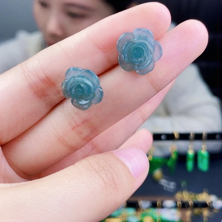 翡翠耳饰银S925镶嵌饰品