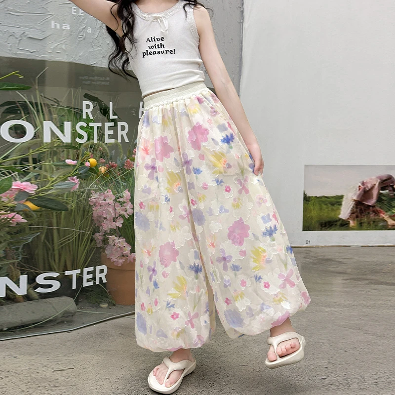 女童花苞裤子夏装2025新款女大童宽松慵懒风阔腿裤儿童夏季防蚊裤