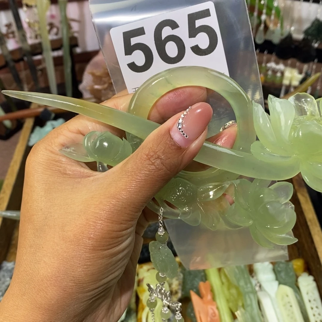 大***喵蛇纹石玉未镶嵌天然玉石发簪