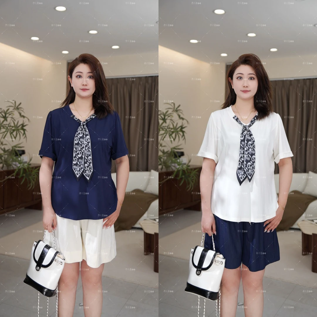 【上新上衣】PMM82041夏季新款v领短袖T恤时尚上衣飘带设计显瘦