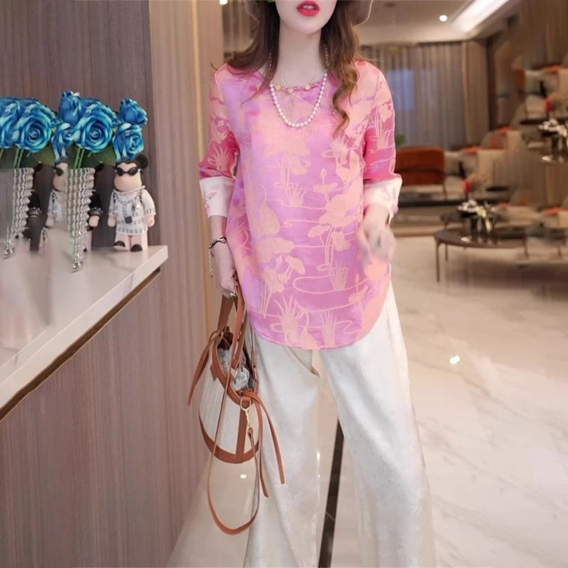 新中式轻国风盘扣T恤女夏季新款时尚减龄提花缎面高级感半袖上衣
