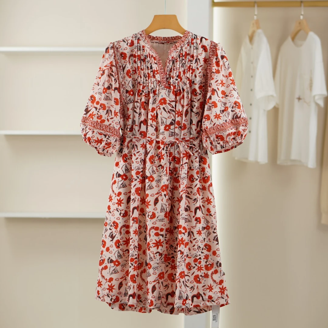 麦迪尚品【千韵】5042051 天丝碎花连衣裙夏季时尚波西米亚品牌女