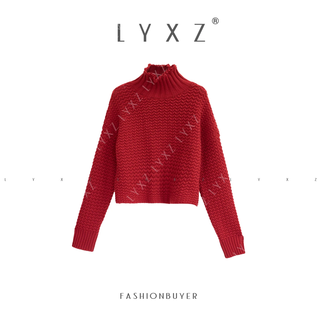 LYXZ x 大小与【蔷薇气泡】冬季新款慵懒风时尚感镂空高领毛衣82479
