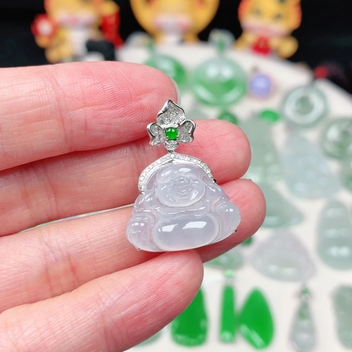 颈饰18K金镶嵌翡翠缅甸天然A货翡翠