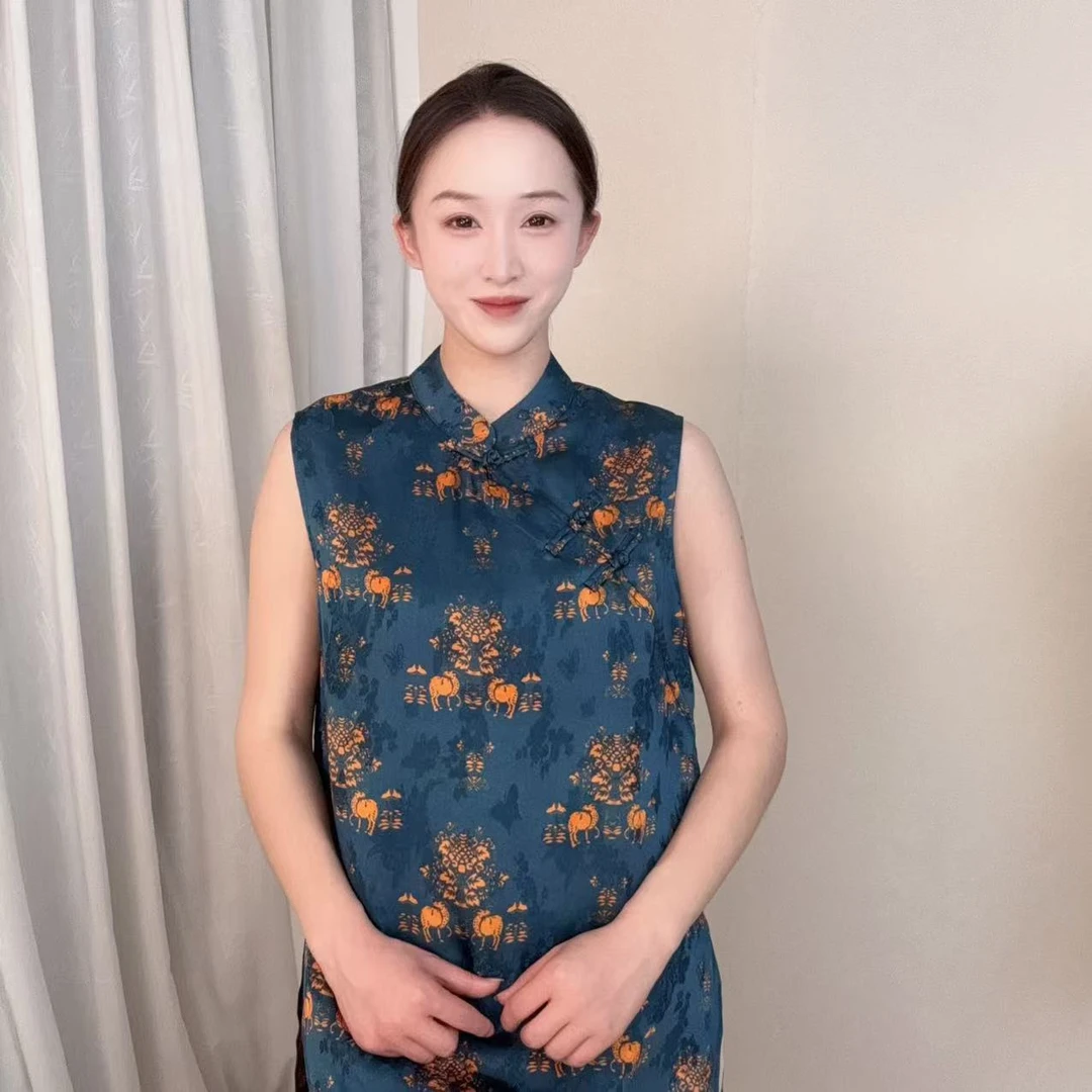 【花树对羊】夏季香云纱奥黛款新中式国风短袖-LMZ