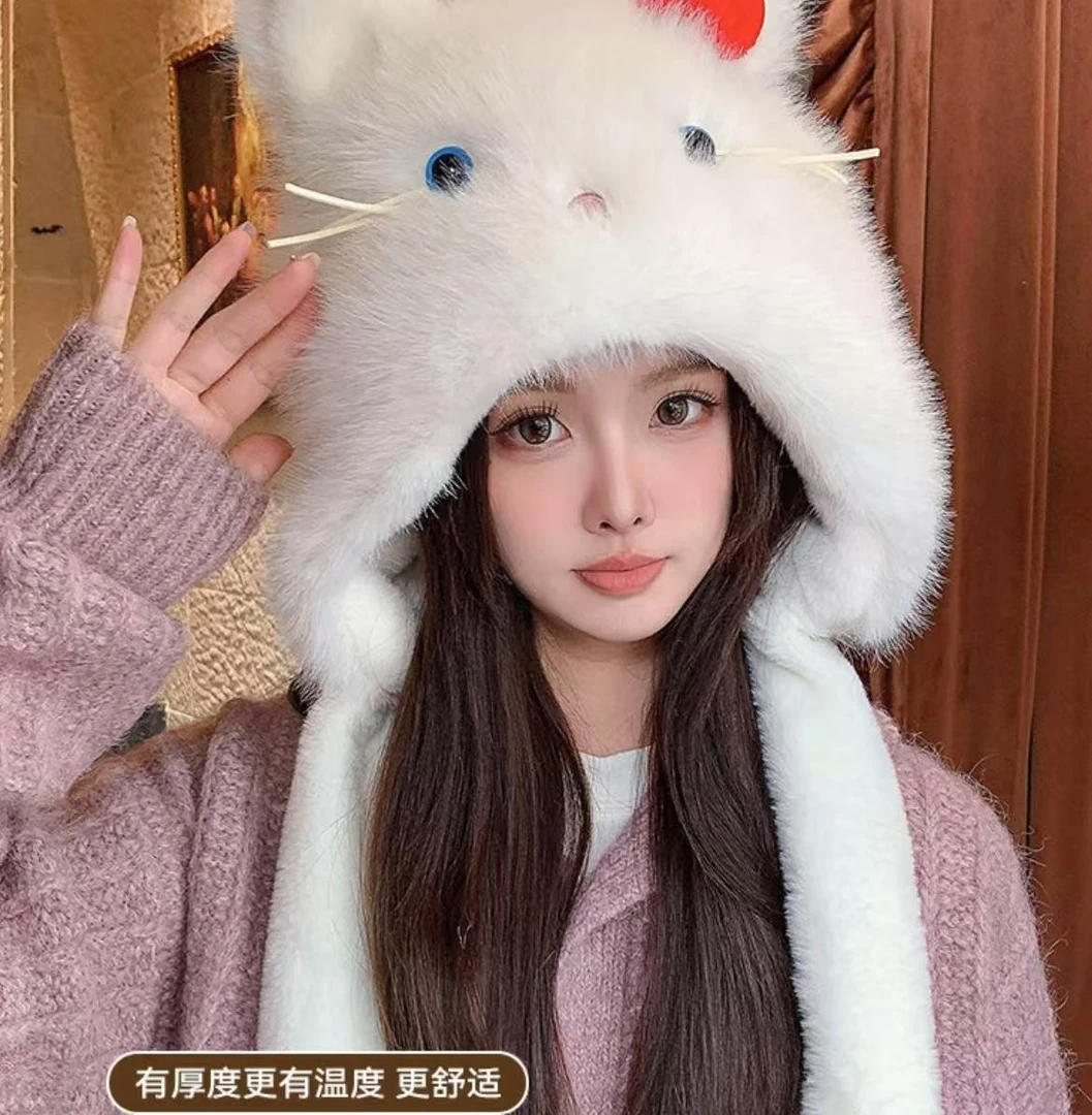 厚实可爱猫咪护耳韩版秋冬秋冬女士可爱护耳帽加厚帽子冬季百搭