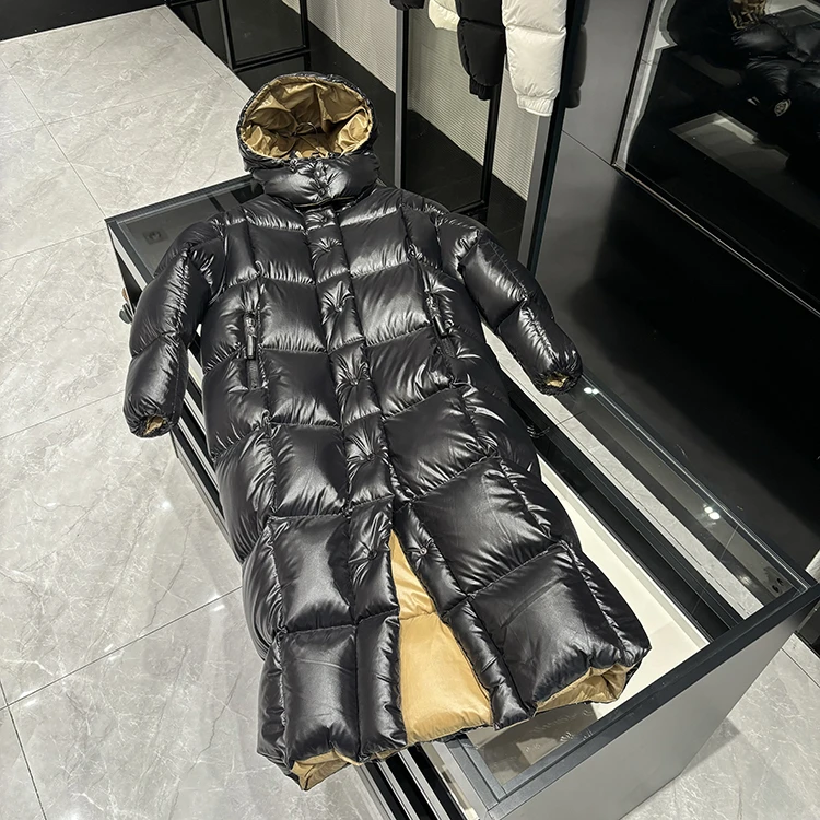 25年秋冬新款 时尚百搭撞色内里黑金连帽长款羽绒服-8822
