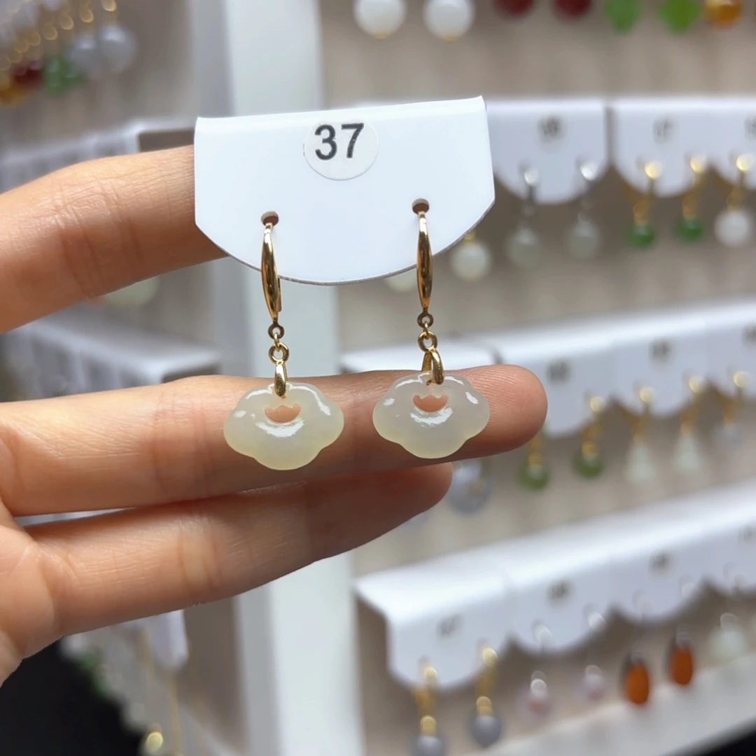 和田玉银S925镶嵌耳饰