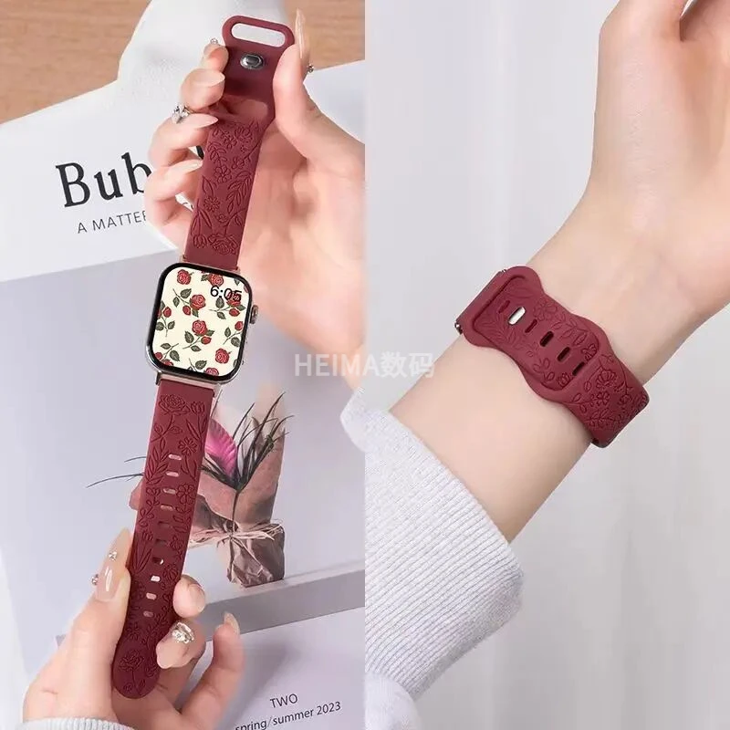 适用华为FIT3表带智能手表watchfit2硅胶腕带运动柔软玫瑰浮雕女