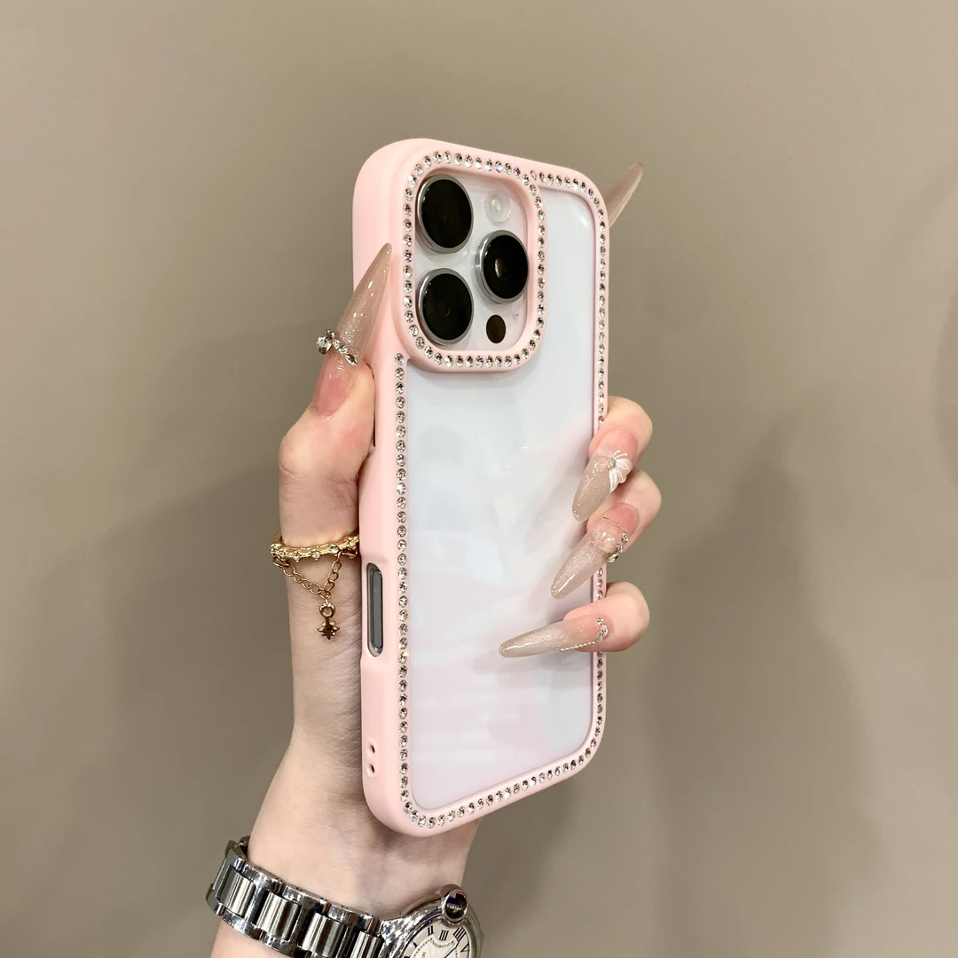 高级感镶钻边框透明适用苹果16手机壳iPhone15promax新款14简约13