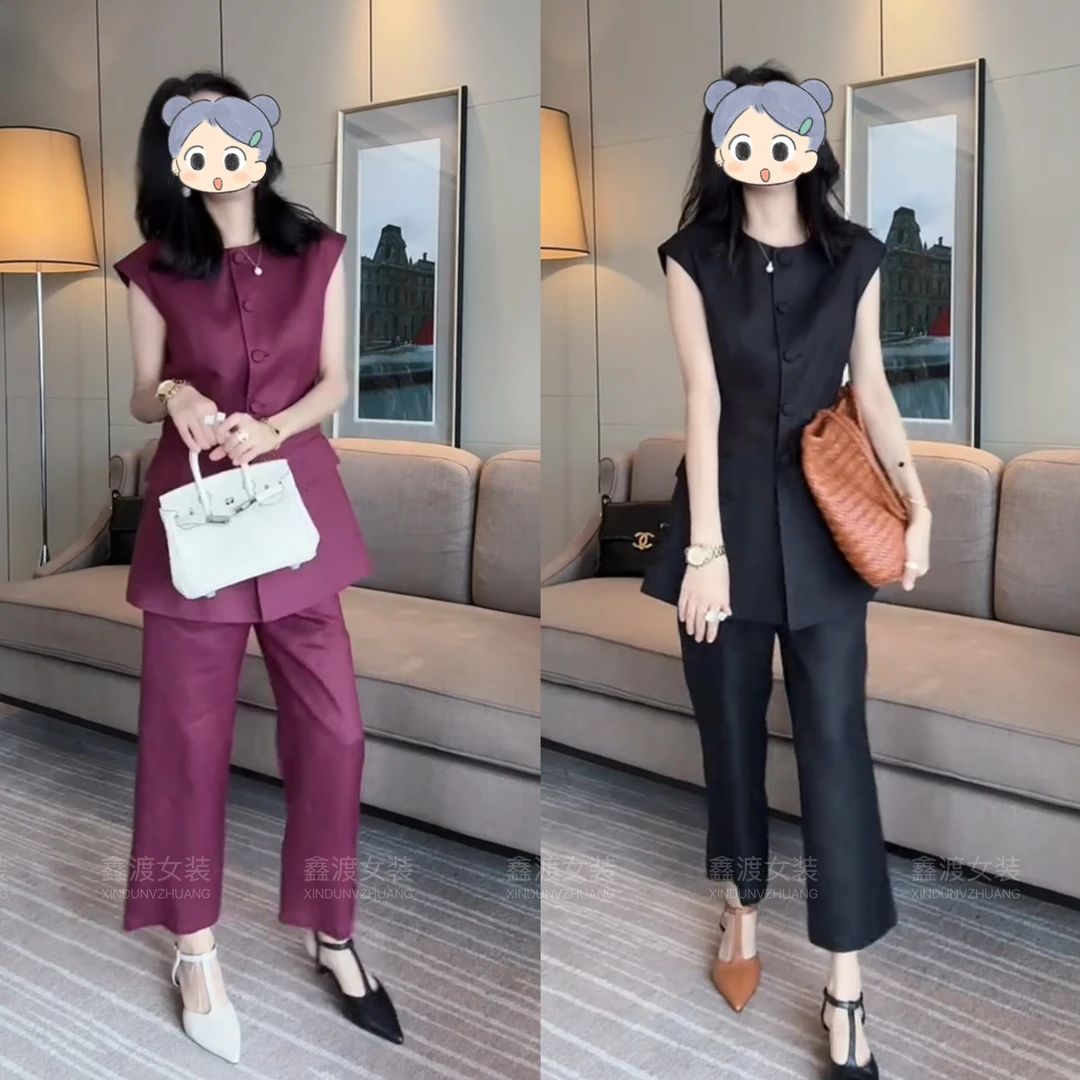 2025春夏新款时尚显瘦气质女士网红洋气两件套百搭款D6882