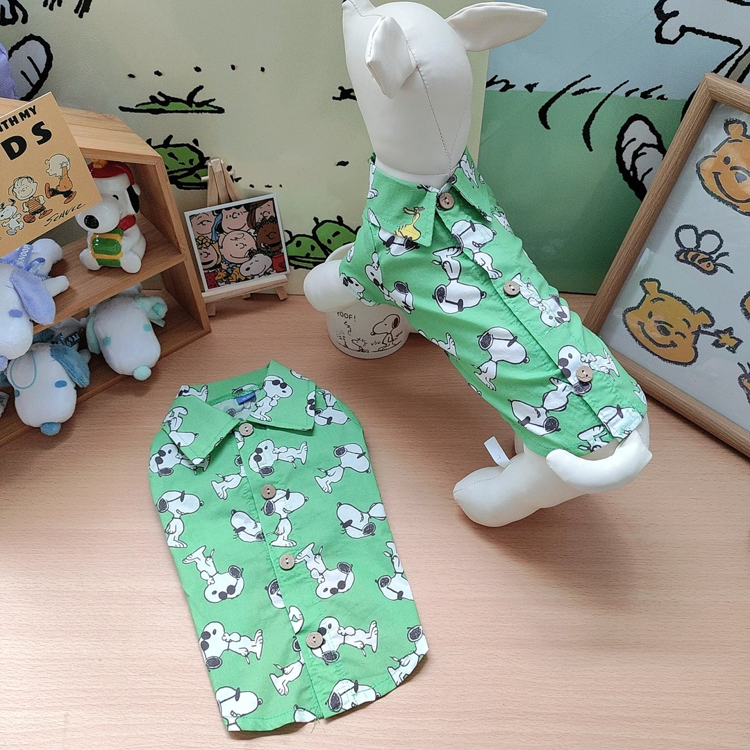 史努比宠物服装满印绿色衬衫