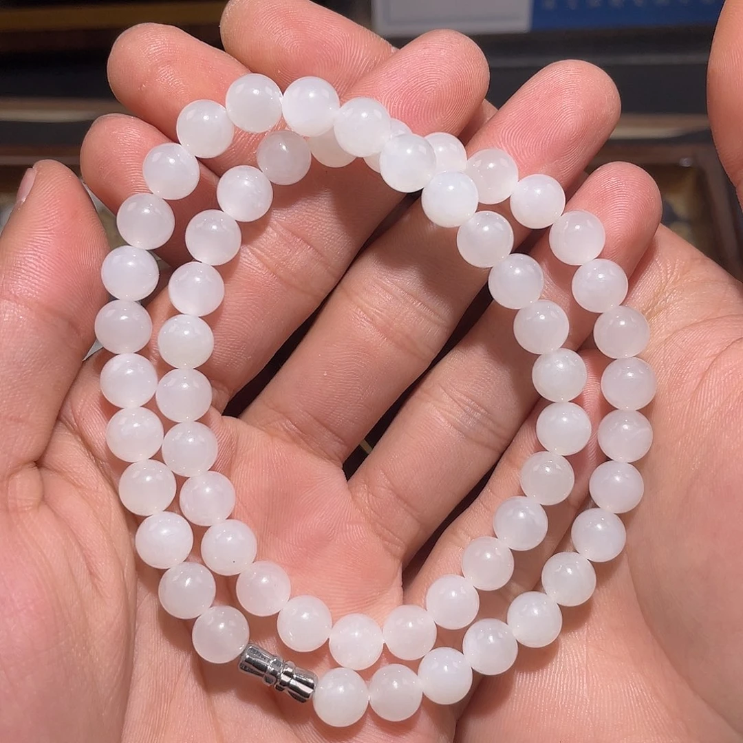 和田玉白玉项链8mm未镶嵌