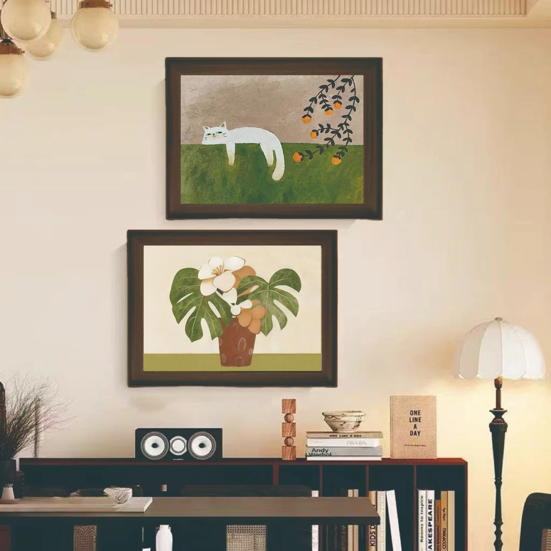 法式风喵趣横生绿植花卉装饰画适合客厅卧室餐厅玄关EC01