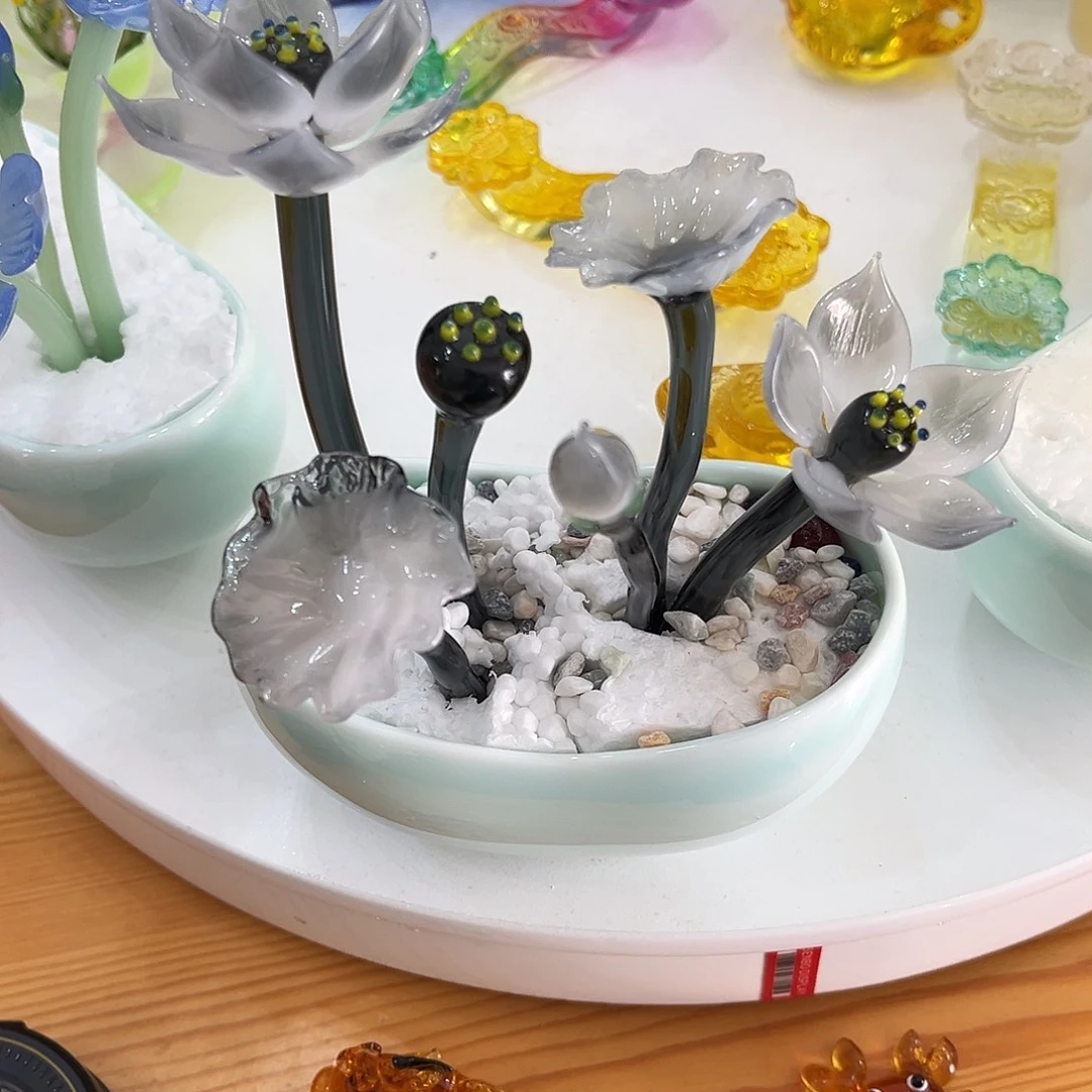 手工艺品琉璃琉璃水墨色莲花