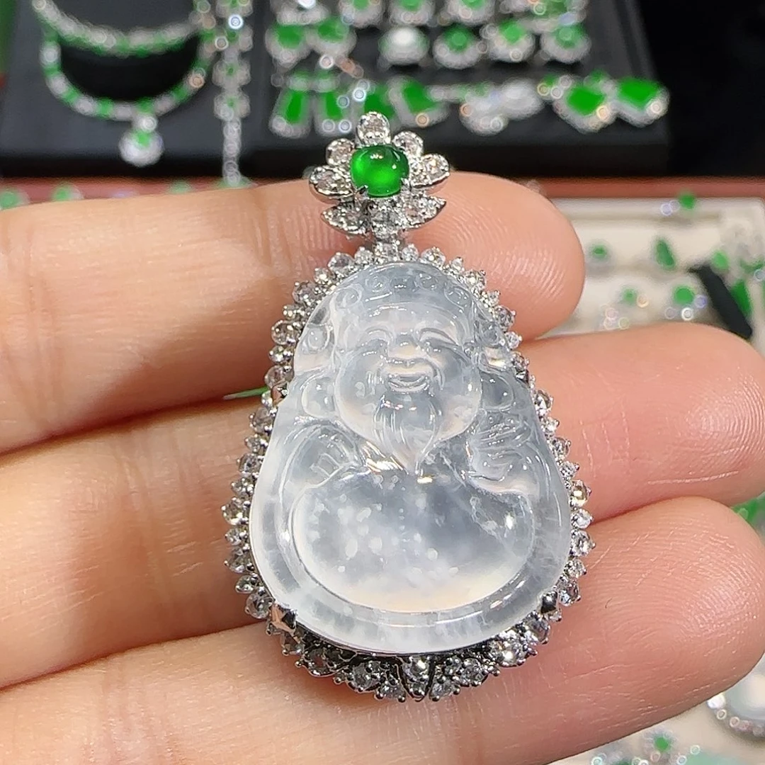 翡翠吊坠(不含链)18K金镶嵌