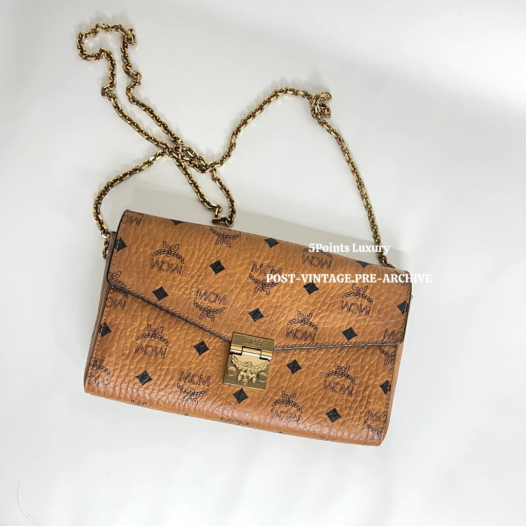 99新 MCM /干邑色老花信封链条包/00649