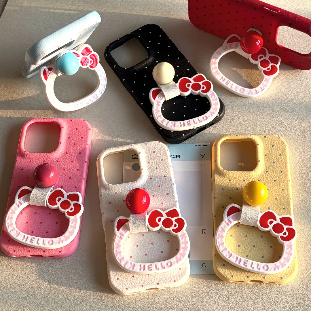 皮革KT指环扣适用苹果16Pro手机壳华为OPPO小米VIVO一加新款波点