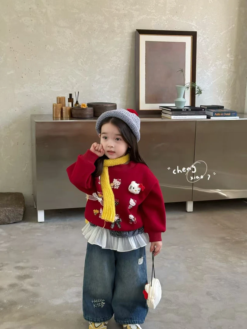 橙小七·25深秋~KT复古红加厚卫衣P帘牛仔裤套装55308 55253（汉服）