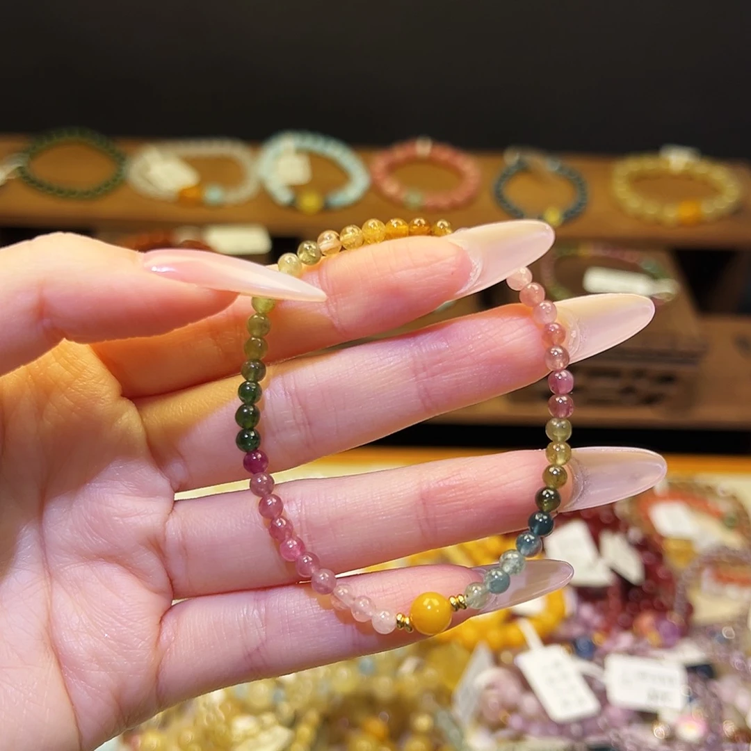 烟晶手链银S925镶嵌碧玺1341