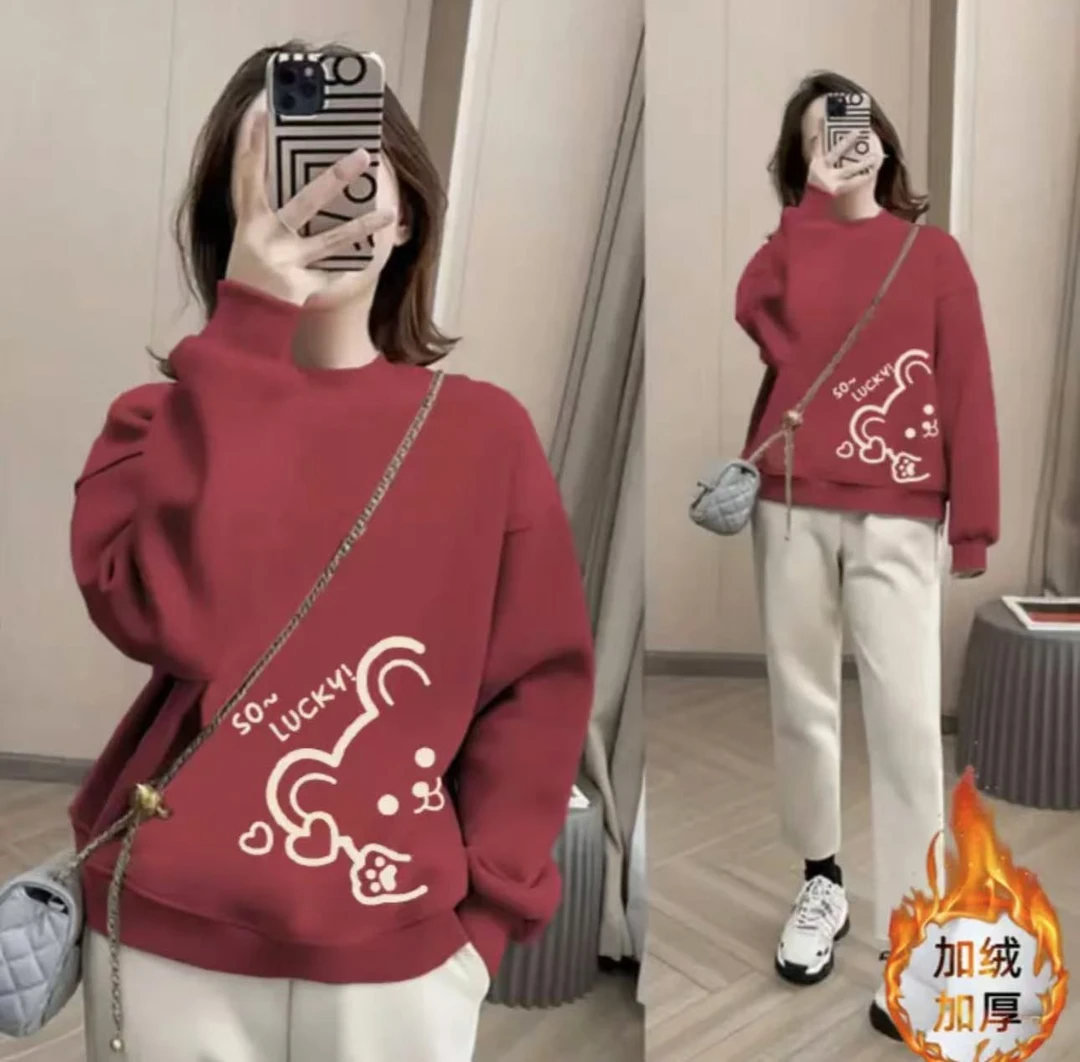 加绒加厚秋冬男女休闲百搭长袖圆领印花卫衣 红龙