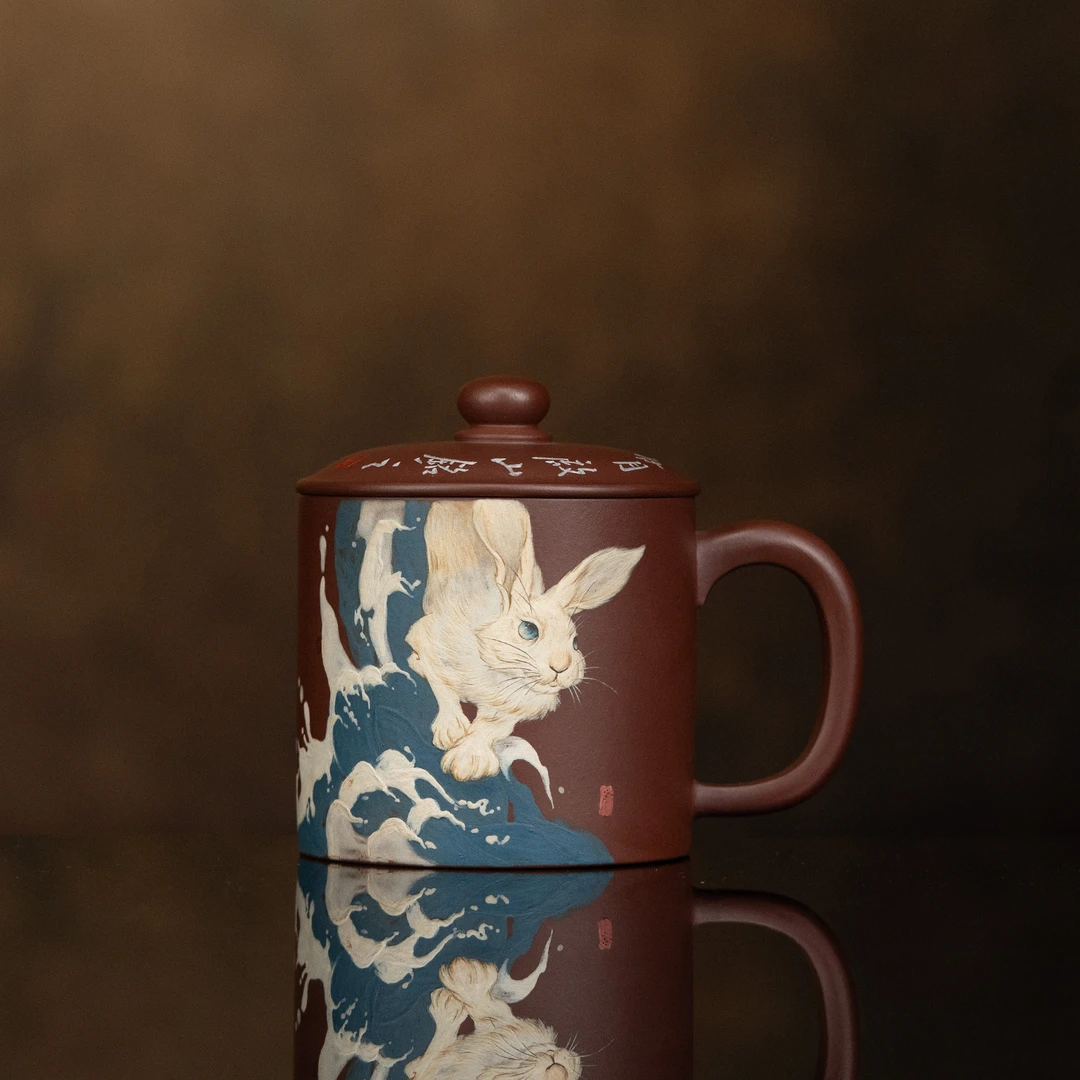 【利贞l前兔无量-盖杯】原矿紫泥500cc手工制宜兴茶杯茶具HYXGB