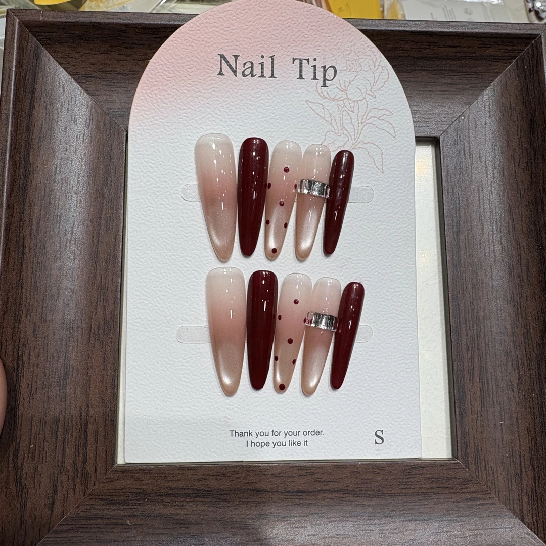 【编码019】冰透蓝色纯手工渐变爱心猫眼显白百搭穿戴甲