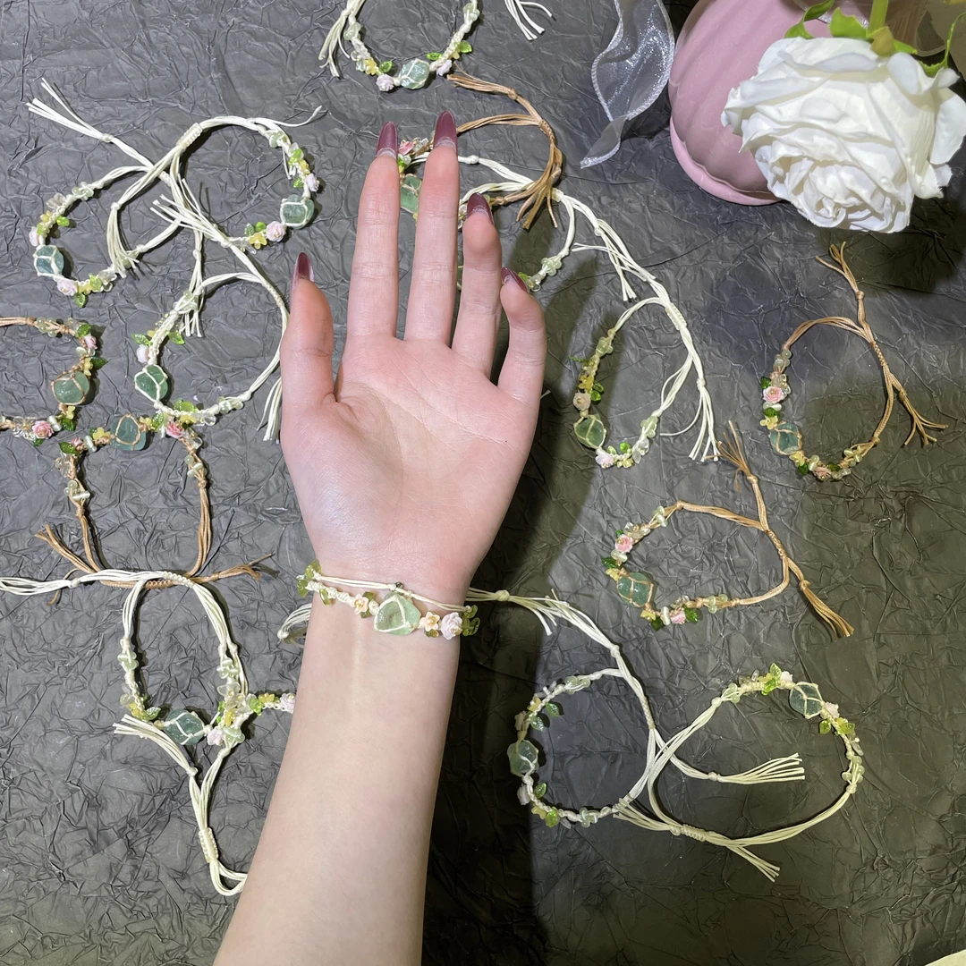 Macrame手工编织手链【绿色系琉璃】