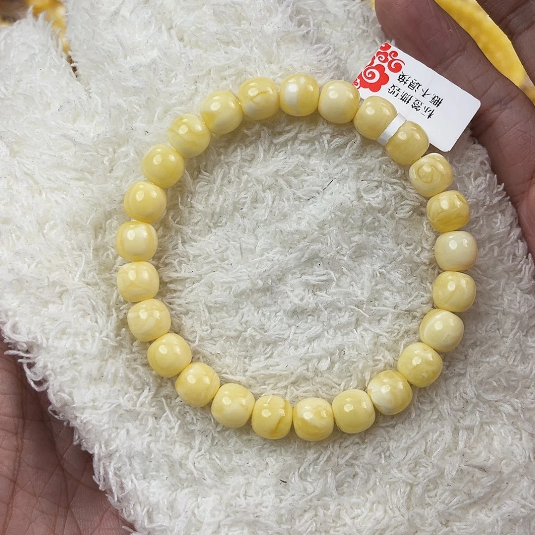 蜜蜡未镶嵌手串奶白浓蜡白花8.5mm*8mm精工高桩