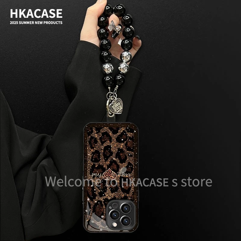 豹纹爱心适用苹果vivo华为oppo小米iPhone17电镀玻璃壳手机壳