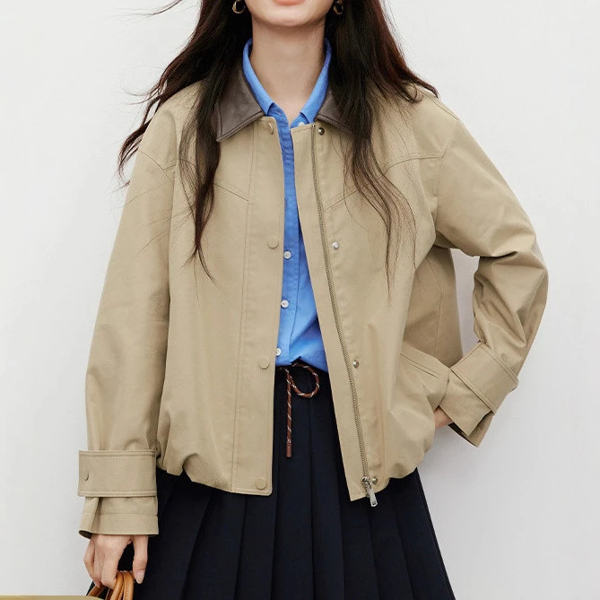 春不晚 炸街卡其风衣25秋季新款女装MIU风翻领休闲气质显瘦短外套
