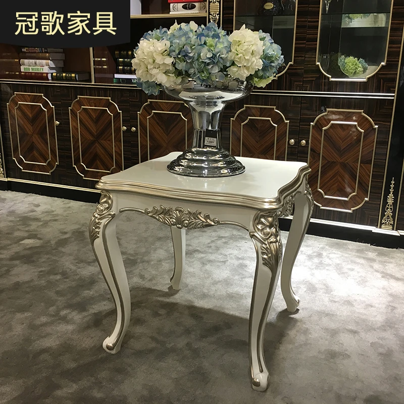 法式实木小茶几 欧式奢华雕花方形角几客厅沙发旁桌子卧室装饰柜