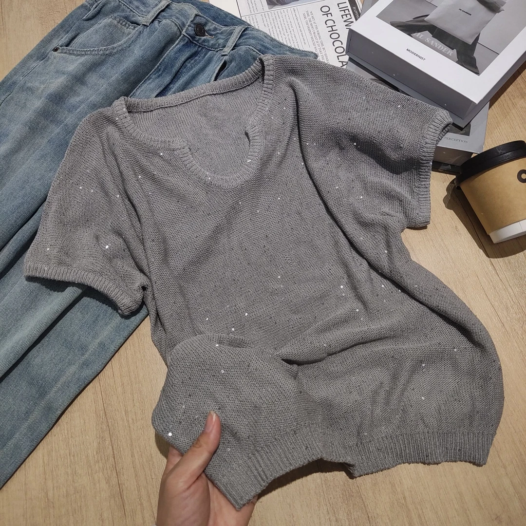 小清瓜女装严选新款时尚短袖百搭舒适透气显瘦气质针织衫SY7740