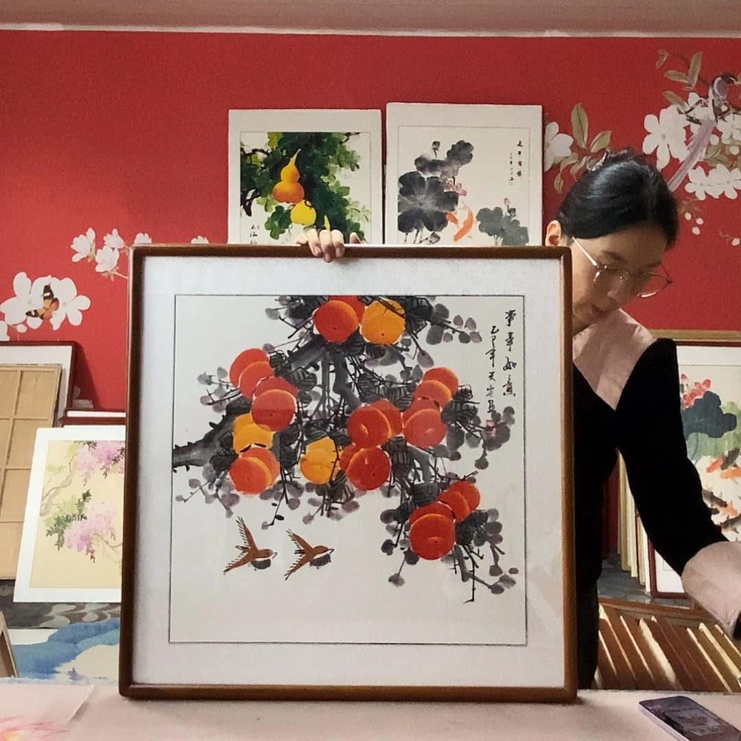 国画手写手绘国画作品带框包邮62✖️62