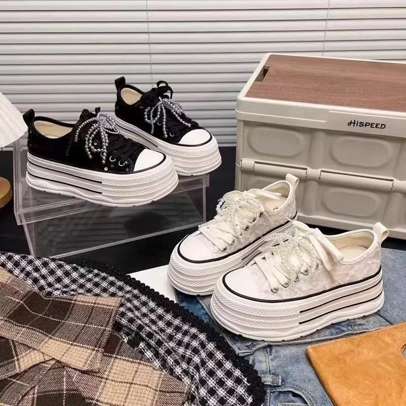 【SS】2025年新款夏季透气小白鞋厚底增高学生百搭时尚韩版女鞋