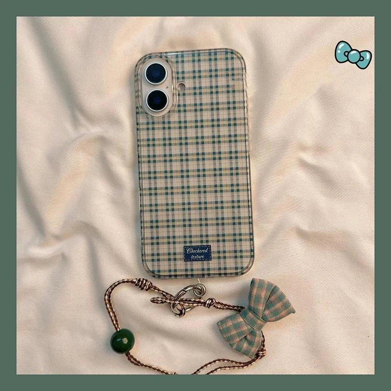 BANCA日系蓝格纹适用iPhone16/15大孔手机壳华为P70vivo小米oppo