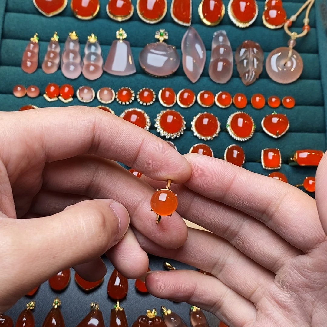 南红玛瑙银S925镶嵌戒指100以下不配证书