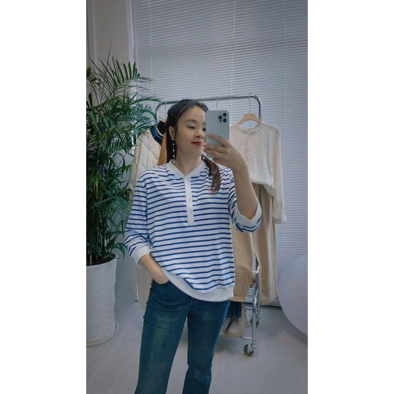 （主理人专用）SIPINWEI私品味 七分袖条纹T恤2024春季新款宽松打底