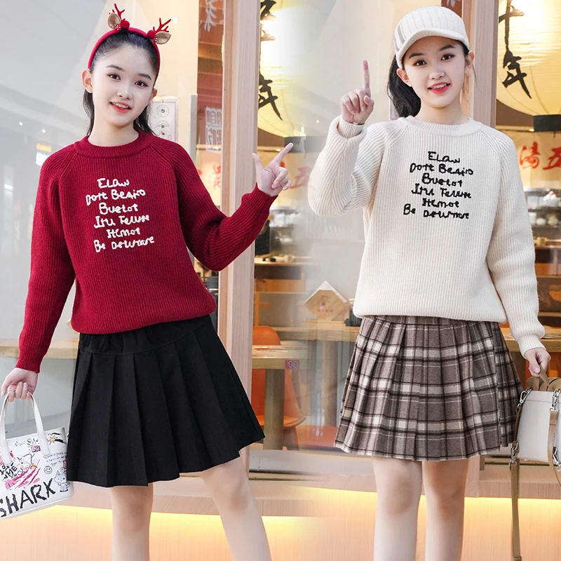 女童毛衣2025秋冬新款青少年大女孩圣诞元旦新年喜庆圆领毛衣裙子