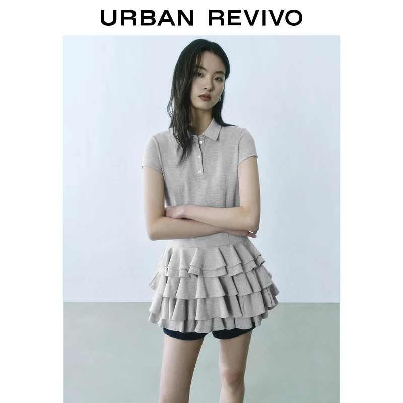 UR2025夏季新款女时尚休闲立体层叠花边短袖连衣裙UYU750044