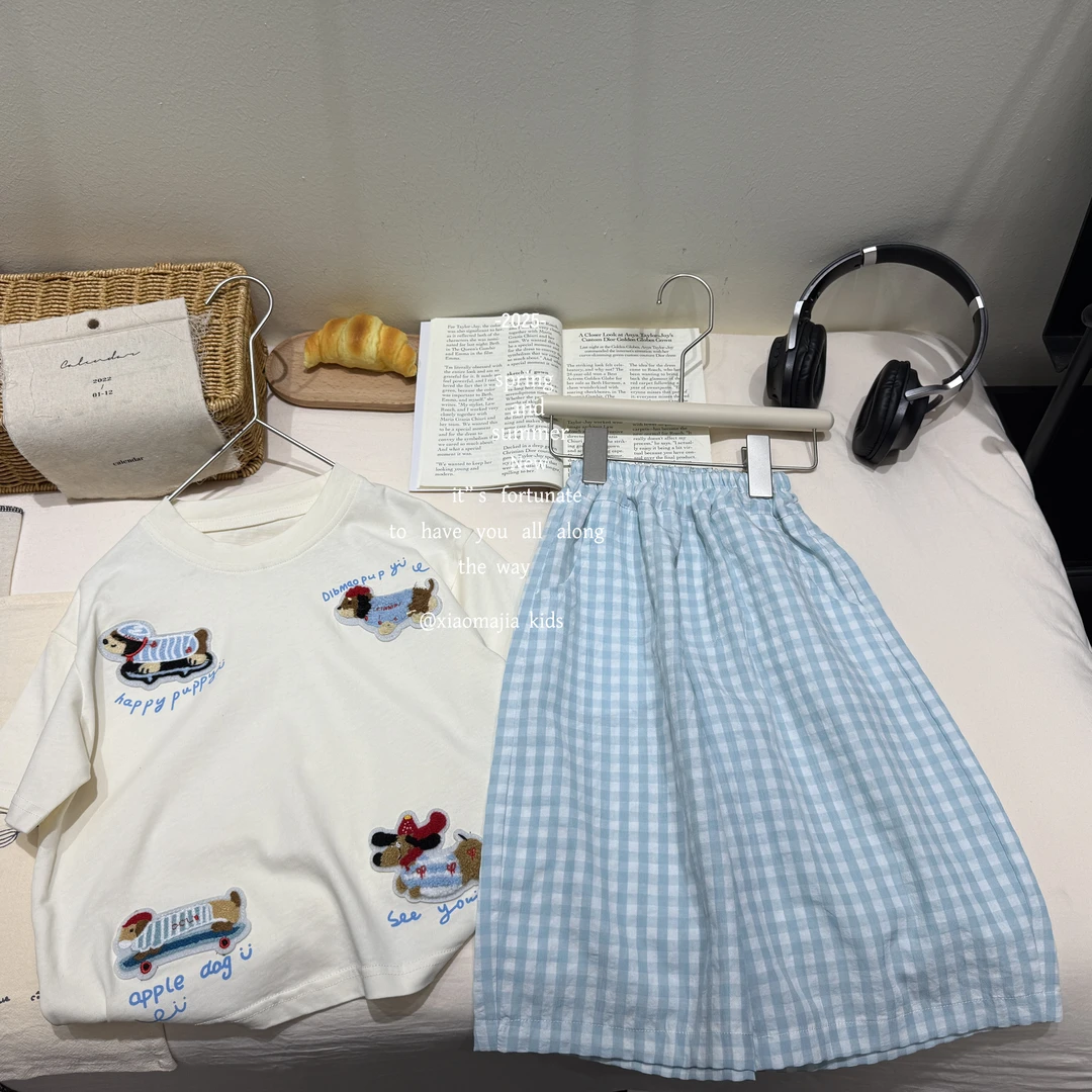 现货-夏季新款儿童格子九分裤D-5539欧若风穿搭韩版男女童裤子
